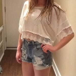 Flowy lace trim crop top