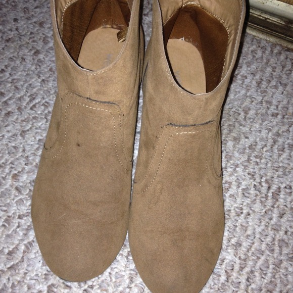 Tan suede-like booties