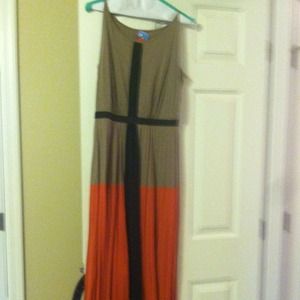 Taupe and coral maxi dress