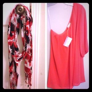 Bundle scarf and one shoulder shirt