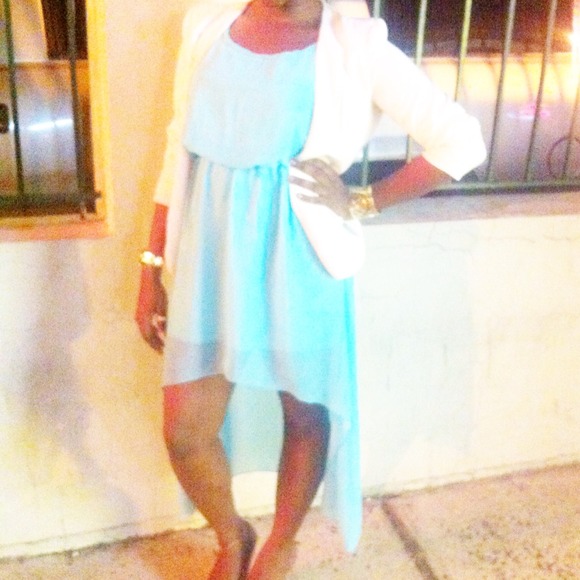 Minty blue/green hi low dress