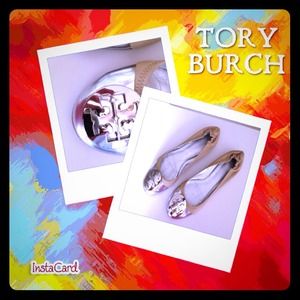 Tory Burch Flats Beige and Silver