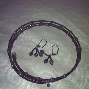 Black Beaded Choker and Earring Set