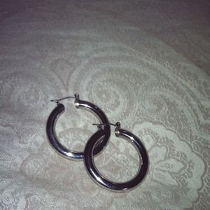 Large Silver Plated Hollow Hoops