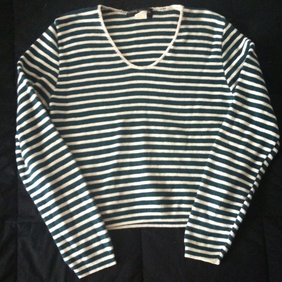 Green and White Striped Sweater