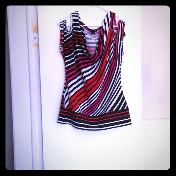 Striped red pink and black top