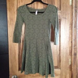 Olive green lace flirty dress