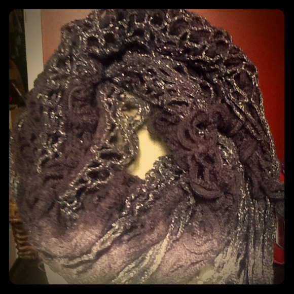 Grey Metallic Knit Scarf