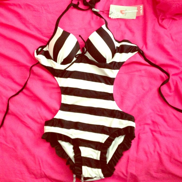 Other - Black and white striped cut out bathing suit