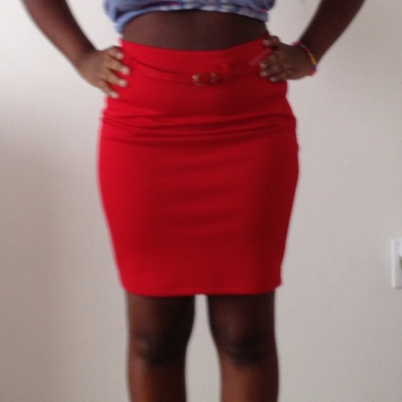 High waist red skirt