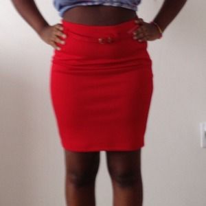 High waist red skirt