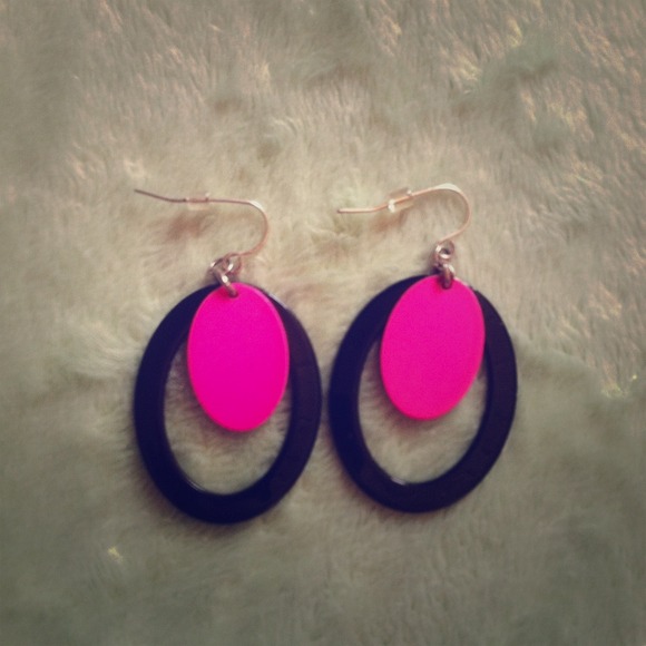 Neon pink and black earrings