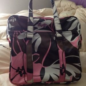ROXY over night bag, blk/brw/wh/pnk Hibiscus print