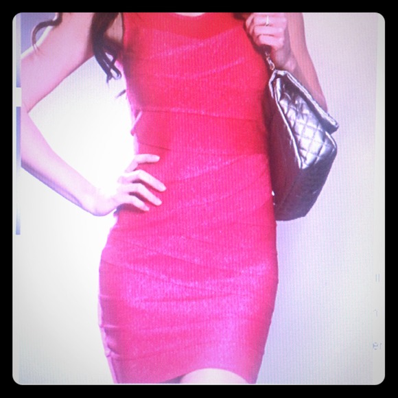 Fuchsia shimmer mesh bandage dress