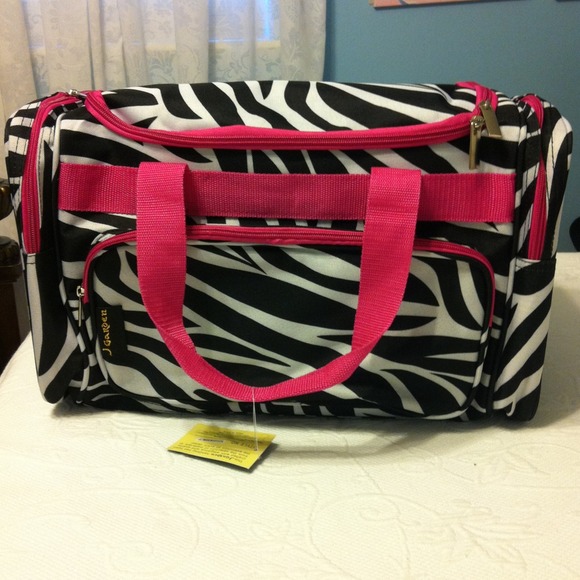 🎀Zebra stripes w/ pink trim & handle duffle bag🎀