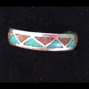 Sterling silver w/ turquoise & brown color inlay