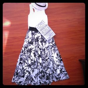 Hand made beach Hat and black & white long skirt