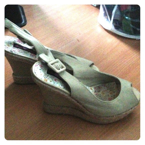 Tan sling backs and glitter heels