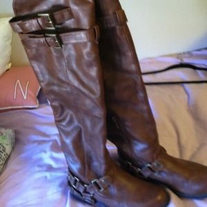 PRICE REDUCED Cognac leather over the knee boots