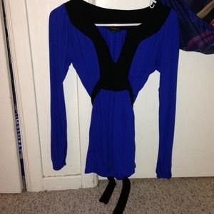 Royal blue blouse with black trim