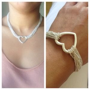 Heart Necklace and Bracelet Set