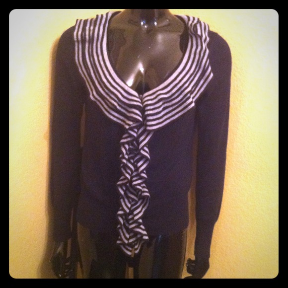 Romeo & Juliet Couture Stripe Ruffled Knit Sweater - Picture 1 of 4