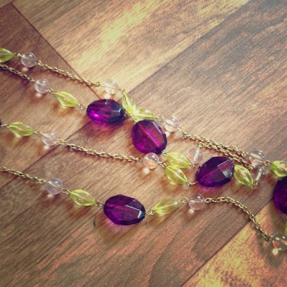 -SOLD- Long purple & green stone necklace