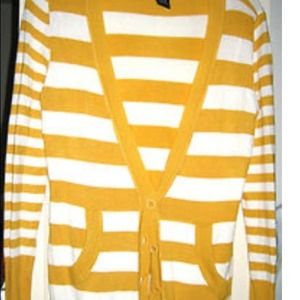 yellow and white striped cardigan