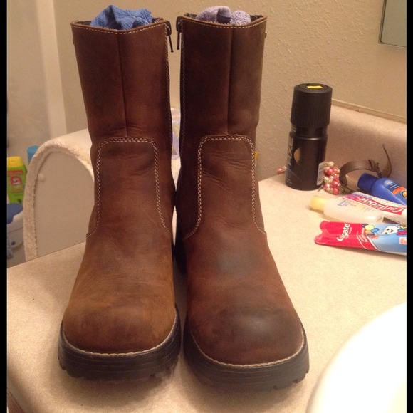 Brown leather Skechers boots, sz 8.5