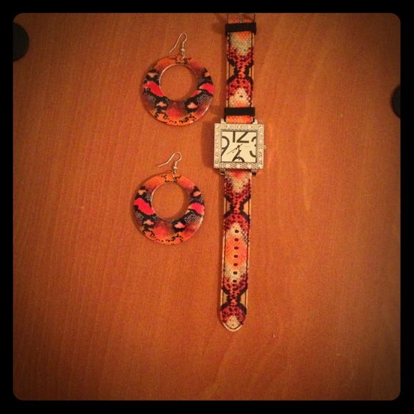 Bundle of watch and matching watch earrings set