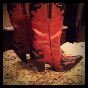 Leather brown cowboy boots