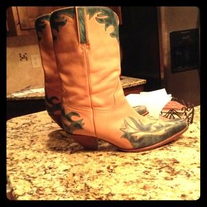Pretty pastel pink with turquoise cowboy boots