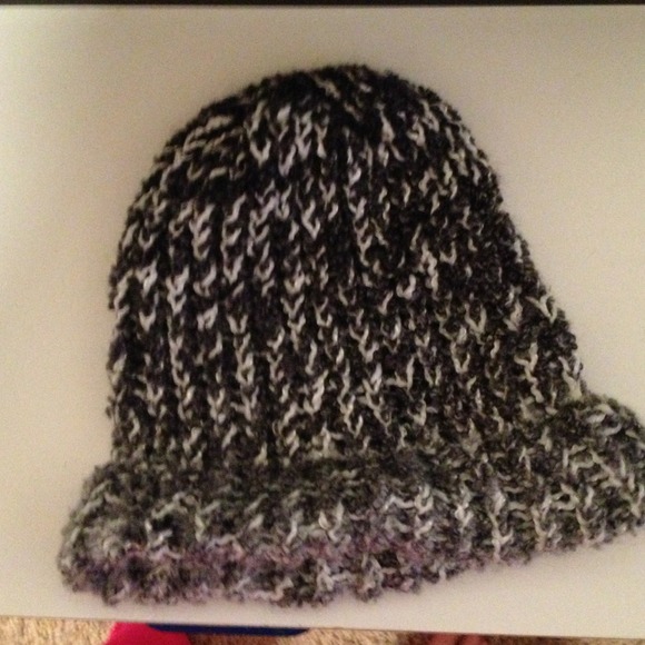 Gray, black and white beanie.
