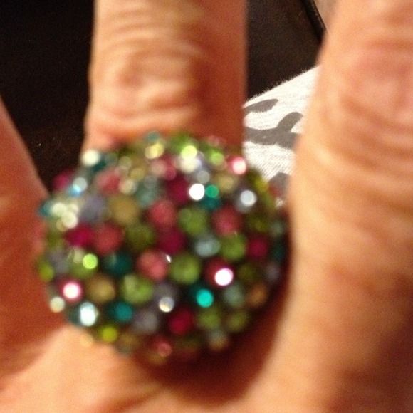 Orange enamel ring w/crystals