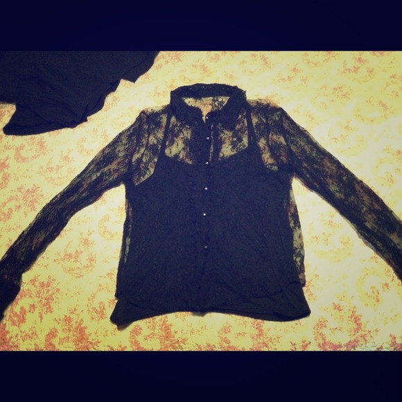 Black lace shirt with black tank top!
