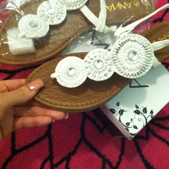 White beaded sandals, brand new!