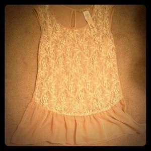 Nordstrom Pink and Lace Ruffle Top