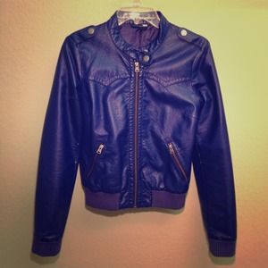 Royal Blue Faux Leather Jacket