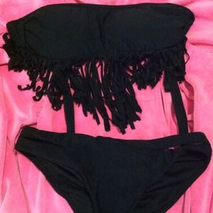 Black fringe padded bikini set, brand new!