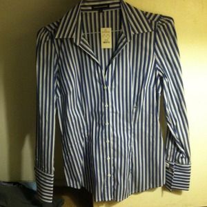 Blue and white long sleeve striped shirt