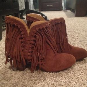 Sold   Nine West new in box brown fringe booties