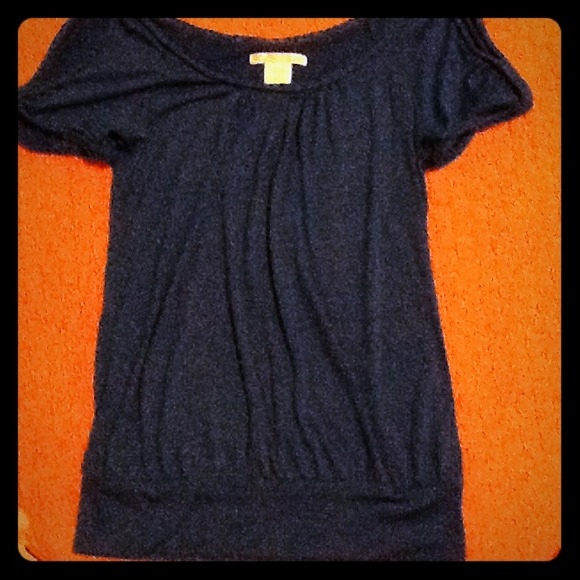 Blue braided shoulder cut off shirt