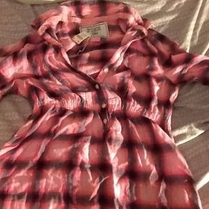Pink and black plaid long shirt-- button up. 👍
