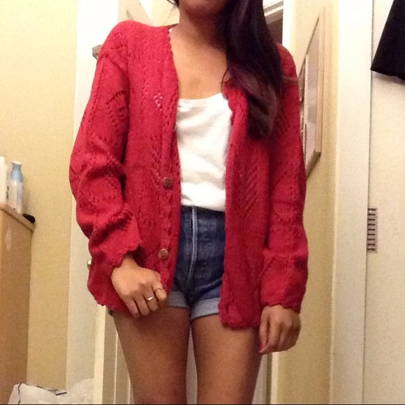📦Sold!📦 Red Crochet Oversized Cardigan - Picture 2 of 4
