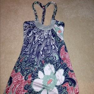 Sky printed leather detail dress