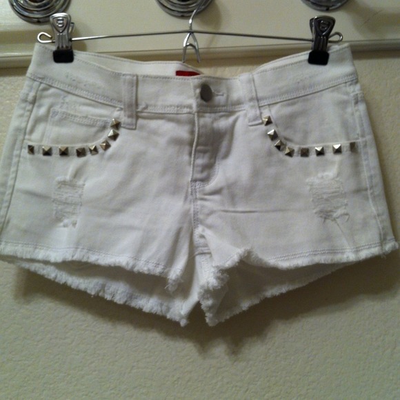 White studded denim cutoff shorts
