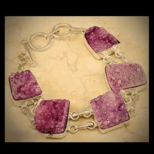 .925 Purple Drusy Druzy Agate SS Bracelet - NWOT