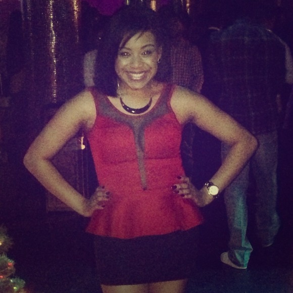 Red sexy top & black fitted skirt