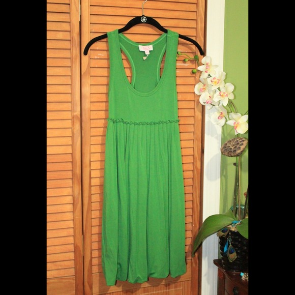 AKA green bubble dress with pleated empire line