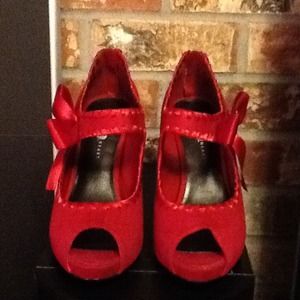 REDUCED Velvet Heart Red Heels with Bow